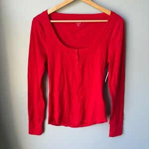 NWT Love By GAP Womens Ribbed Long Sleeve Shirt Buttons Size Medium NEW red